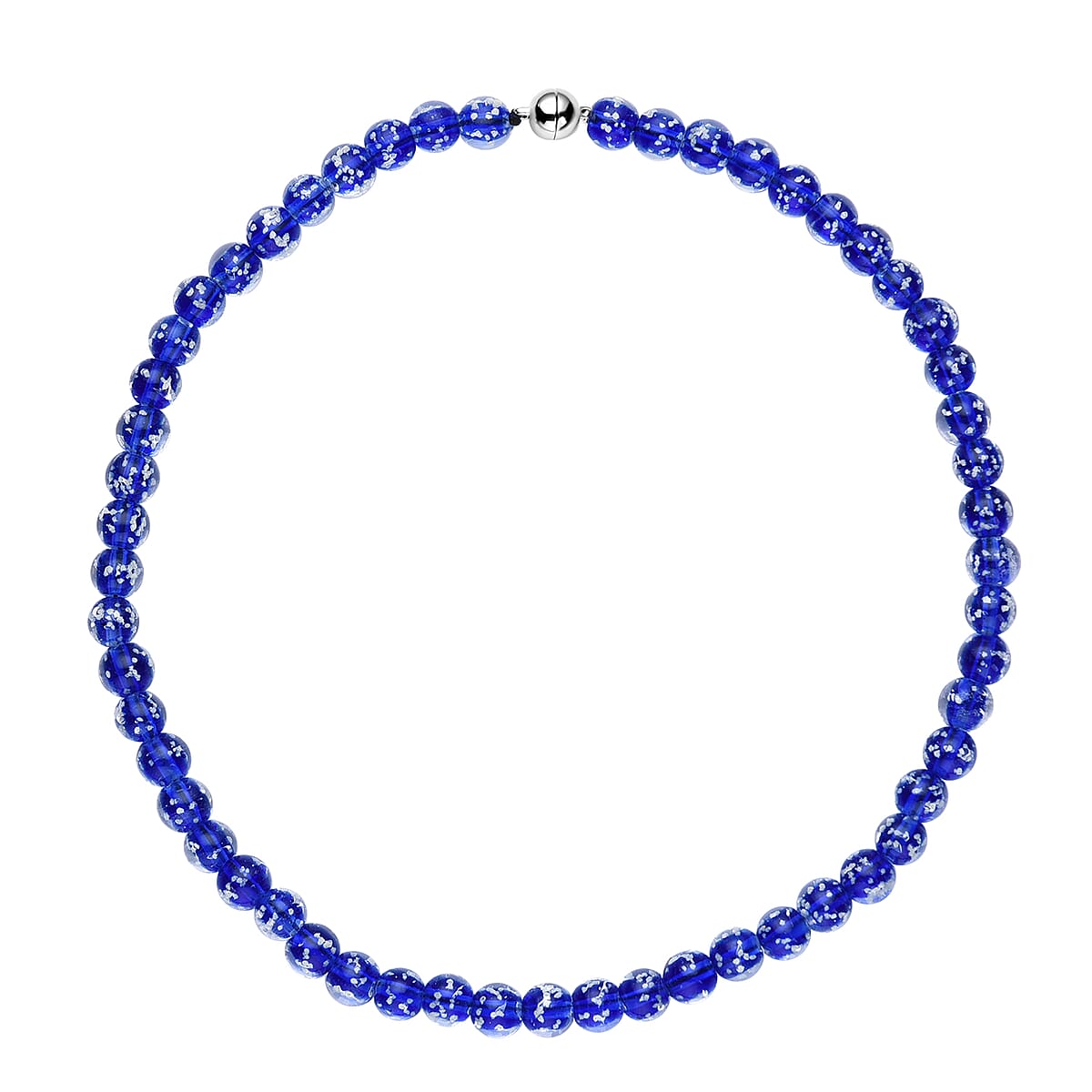 Blue Color Murano Style Necklace 20 Inches in Silvertone image number 0