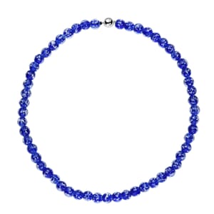 Blue Color Murano Style Necklace 20 Inches in Silvertone