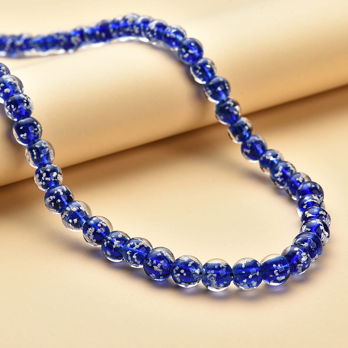 Blue Color Murano Style Necklace 20 Inches in Silvertone image number 1