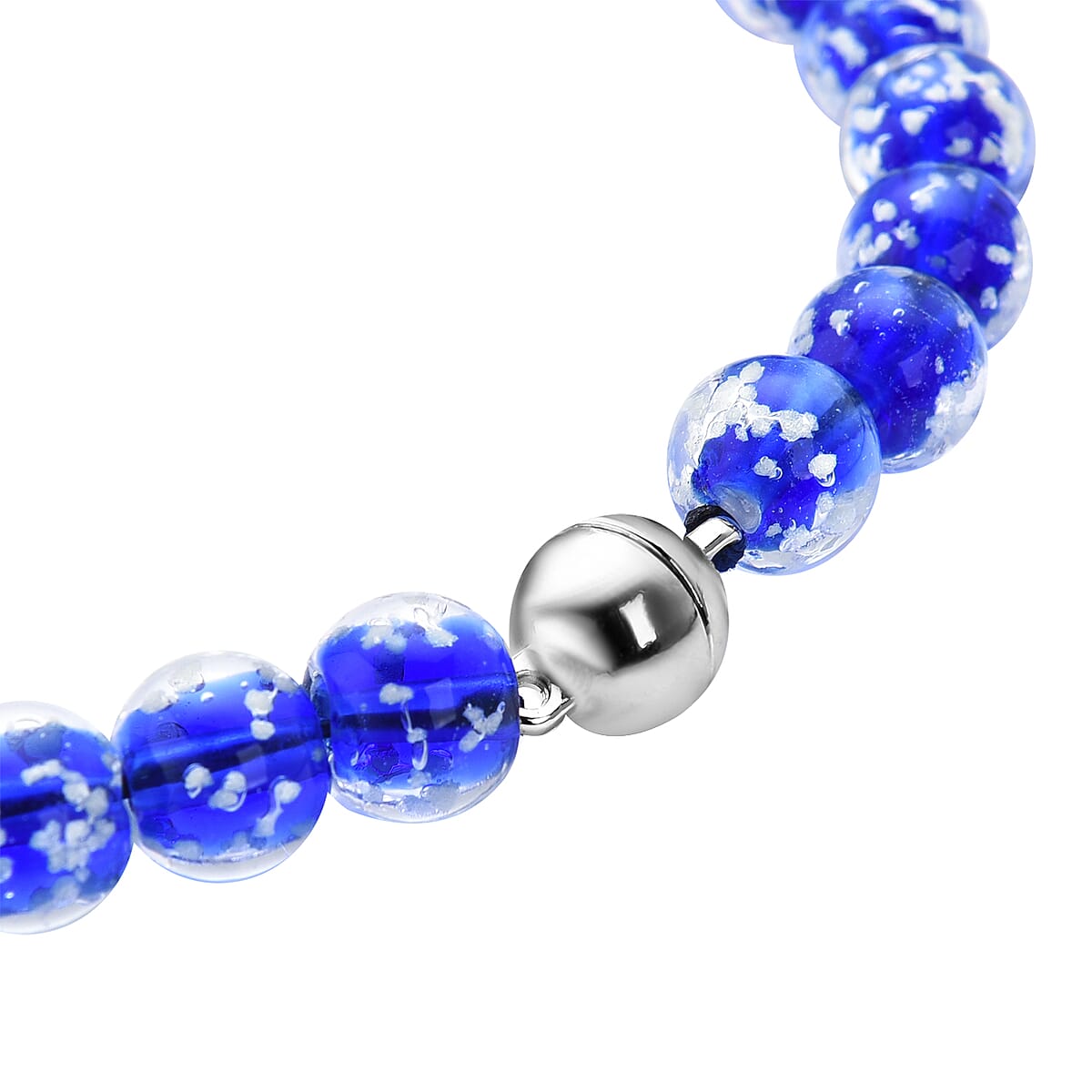 Blue Color Murano Style Necklace 20 Inches in Silvertone image number 5