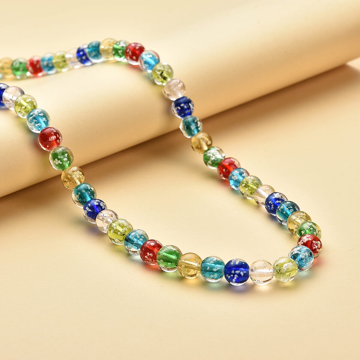 Multi Color Murano Style Necklace 20 Inches in Silvertone image number 1