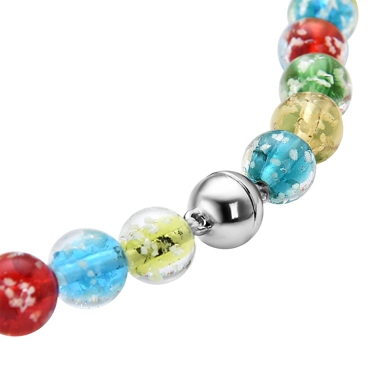 Multi Color Murano Style Necklace 20 Inches in Silvertone image number 5
