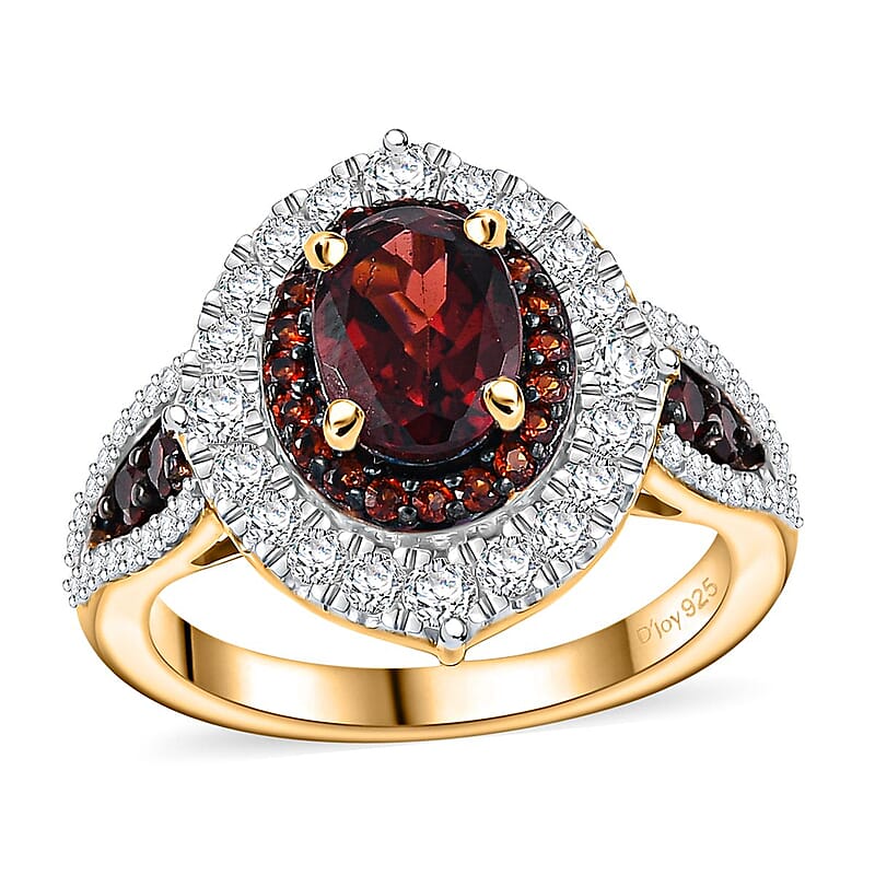 Mozambique Garnet and White Zircon 3.10 ctw Floral Radiance Ring in 18K Vermeil Yellow Gold Over Sterling Silver (Size 10.0)