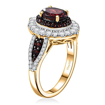 Mozambique Garnet and White Zircon 3.10 ctw Floral Radiance Ring in 18K Vermeil Yellow Gold Over Sterling Silver (Size 10.0)