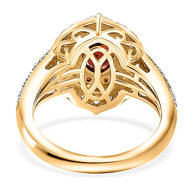 Mozambique Garnet and White Zircon 3.10 ctw Floral Radiance Ring in 18K Vermeil Yellow Gold Over Sterling Silver (Size 10.0)