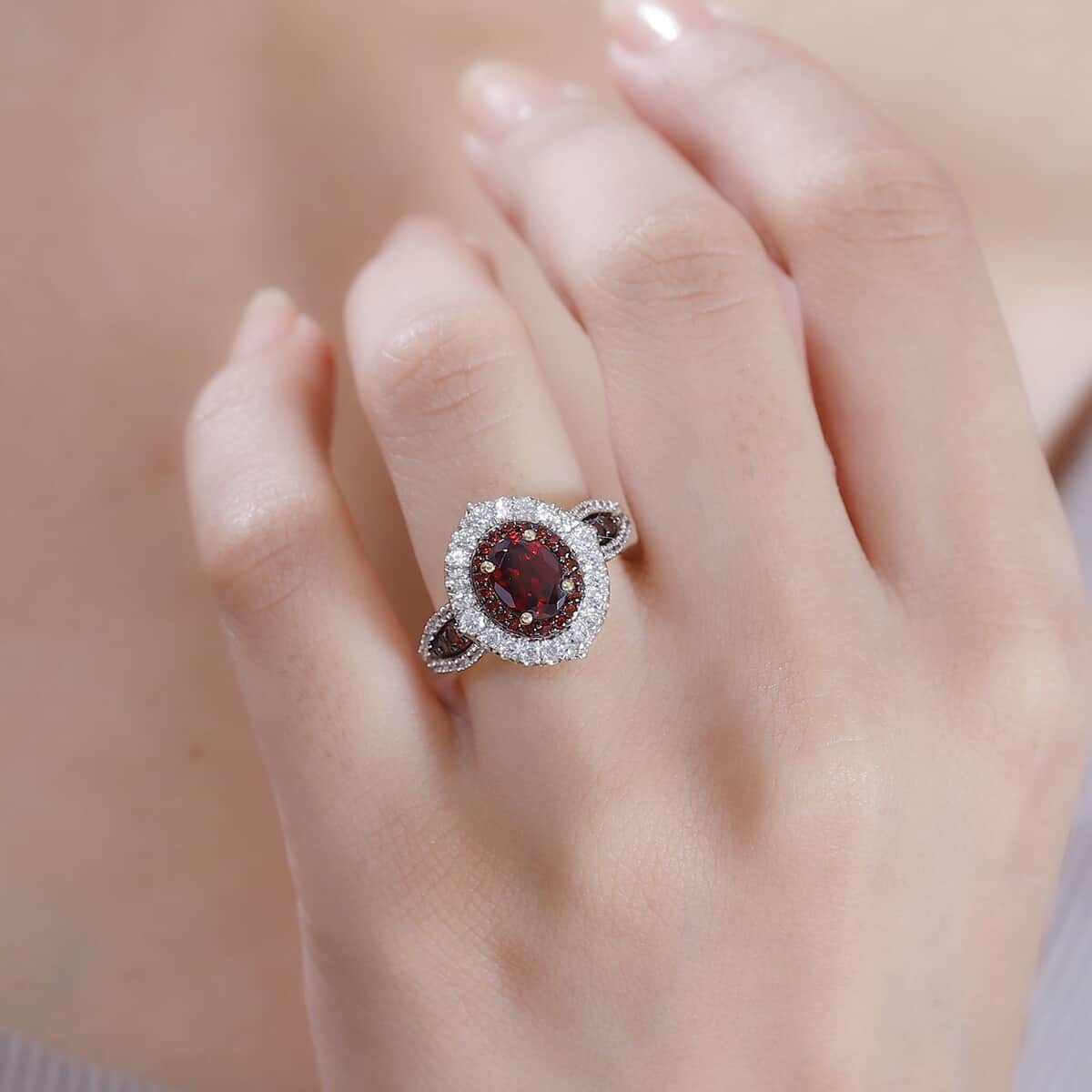 Mozambique Garnet and White Zircon 3.10 ctw Floral Radiance Ring in 18K Vermeil Yellow Gold Over Sterling Silver (Size 6.0) image number 2