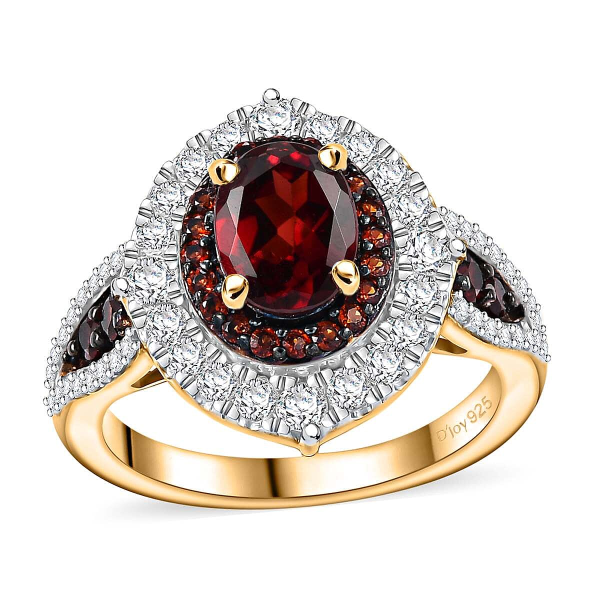 Mozambique Garnet and White Zircon 3.10 ctw Floral Radiance Ring in 18K Vermeil Yellow Gold Over Sterling Silver (Size 7.0) image number 0