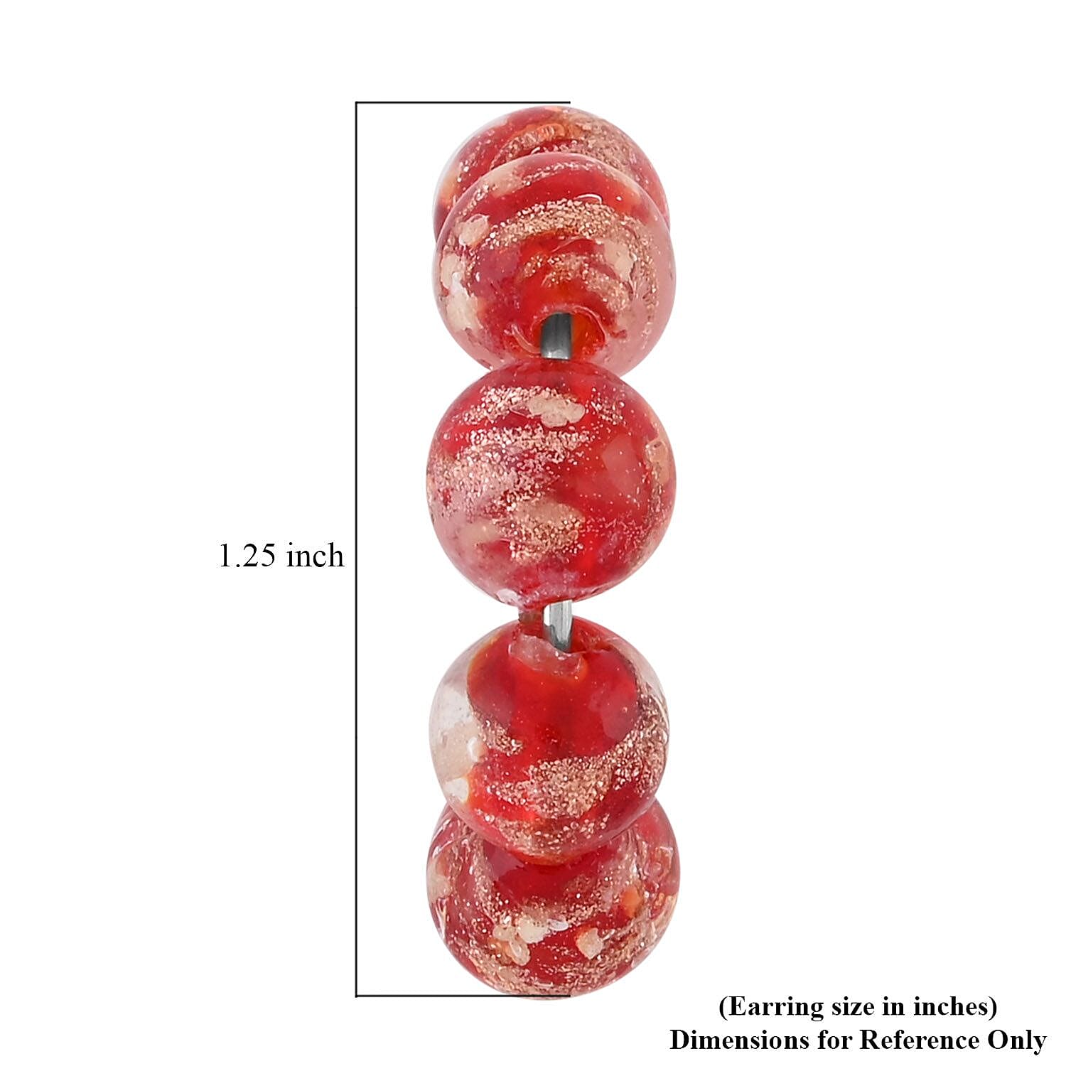 Red Color Murano Style Hoop Earrings in Silvertone