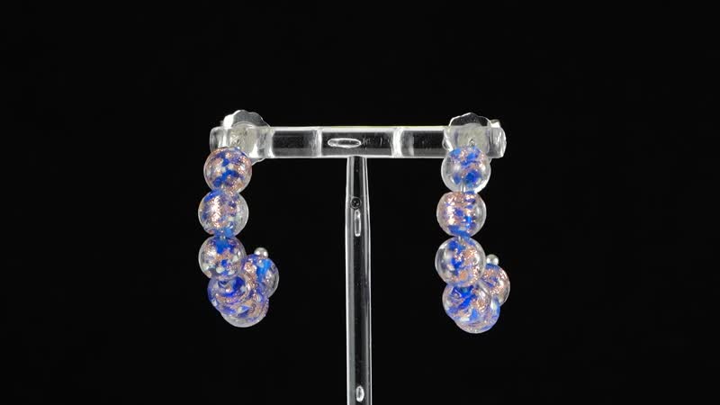Red Color Murano Style Hoop Earrings in Silvertone