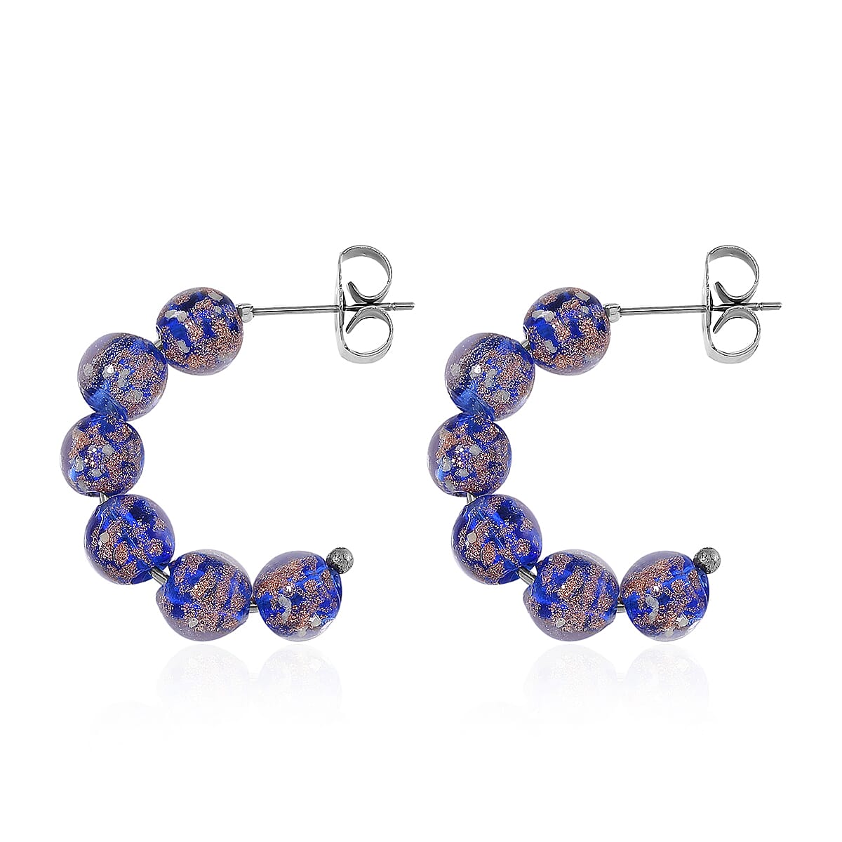 Blue Murano Style Hoop Earrings in Silvertone