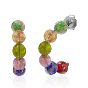 Multi Color Murano Style Hoop Earrings in Silvertone