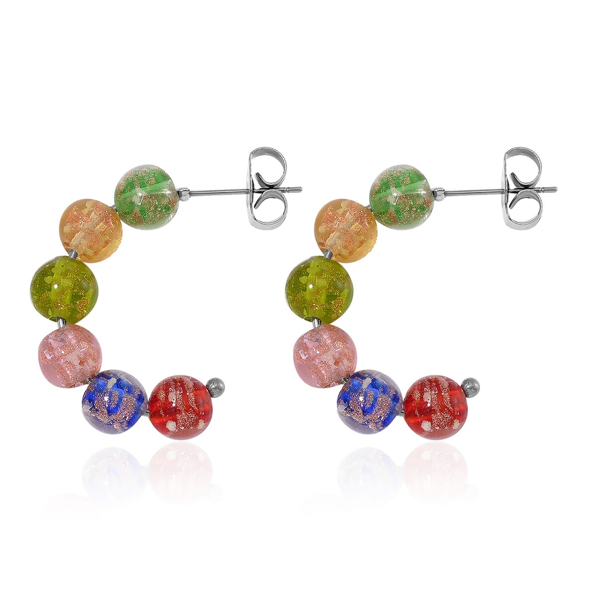 Multi Color Murano Style Hoop Earrings in Silvertone image number 3