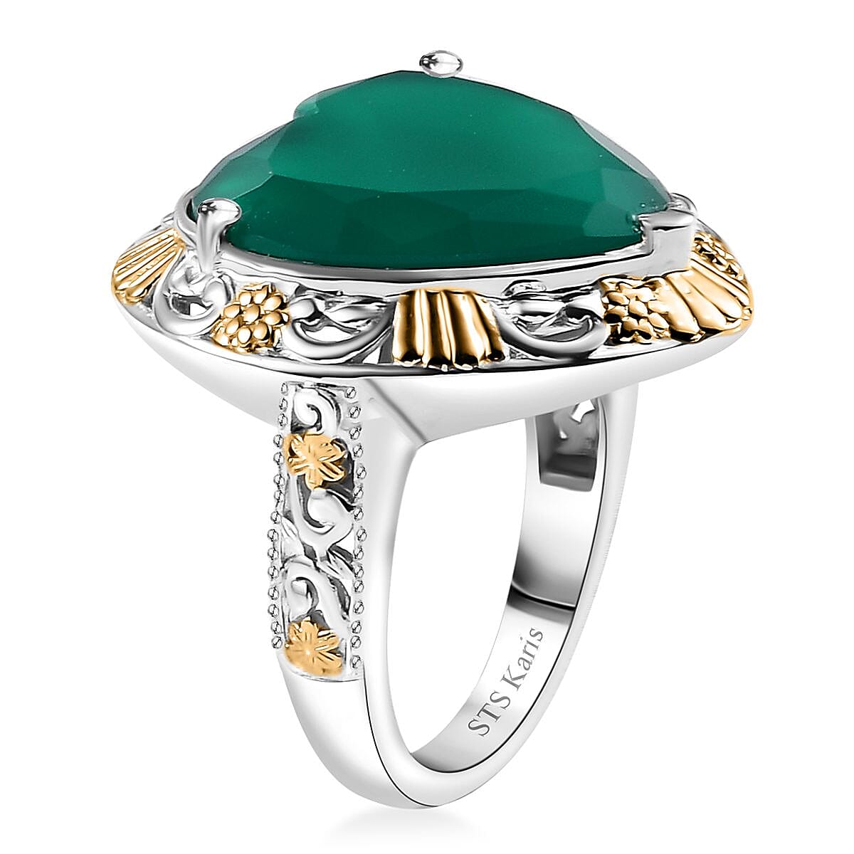 Karis Green Onyx 5.65 ctw Heart Ring in 18K YG Plated and Platinum Bond (Size 5.0)  image number 3