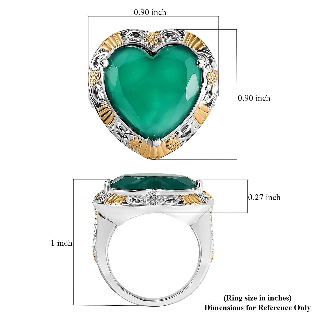 Karis Green Onyx 5.65 ctw Heart Ring in 18K YG Plated and Platinum Bond (Size 5.0)  image number 5