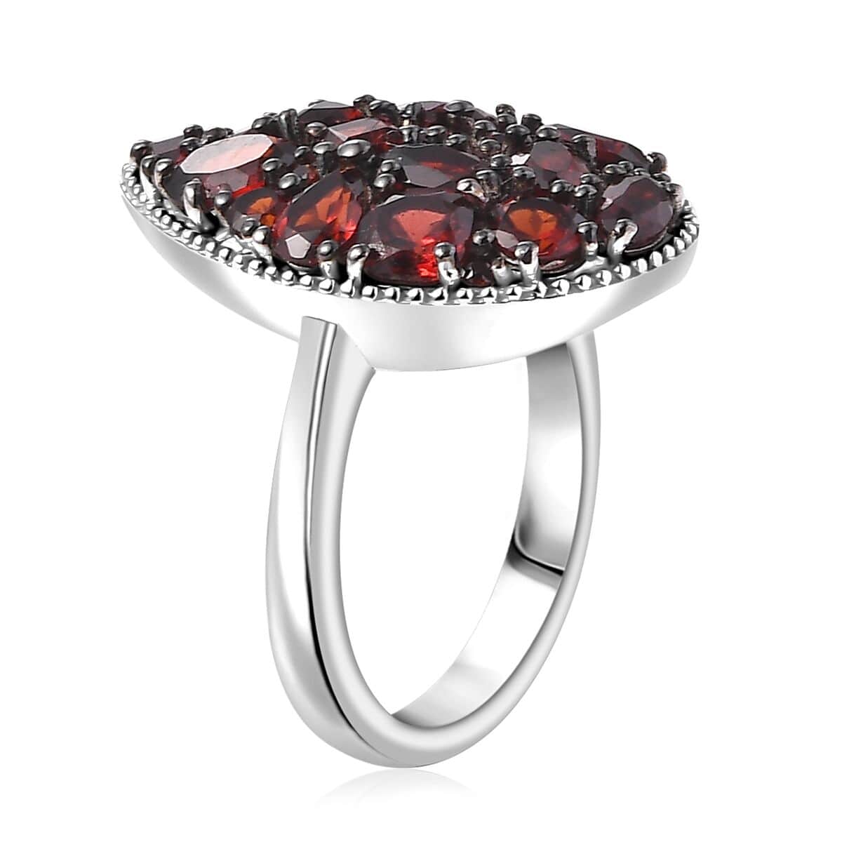 Mozambique Garnet and White Zircon 4.15 ctw Dahlia Flower Ring in Rhodium Over Sterling Silver image number 3