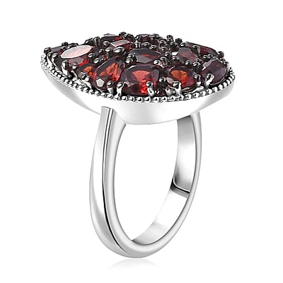 Mozambique Garnet and White Zircon 4.15 ctw Dahlia Flower Ring in Rhodium Over Sterling Silver (Size 10.0)