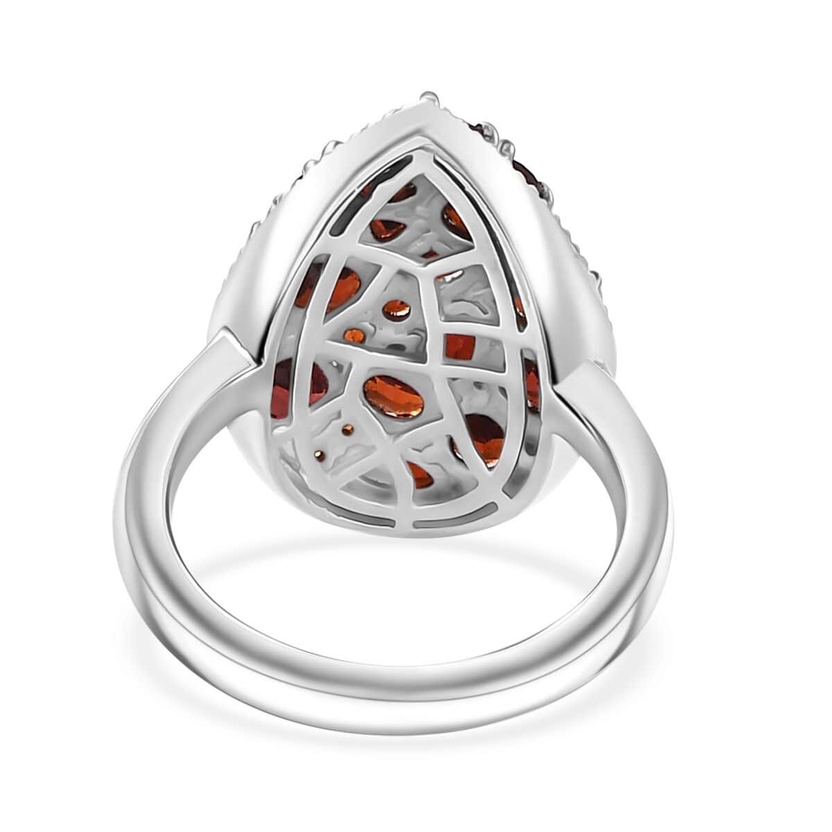 Mozambique Garnet and White Zircon 4.15 ctw Dahlia Flower Ring in Rhodium Over Sterling Silver image number 4