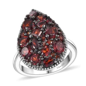 Mozambique Garnet and White Zircon 4.15 ctw Dahlia Flower Ring in Rhodium Over Sterling Silver (Size 7.0)