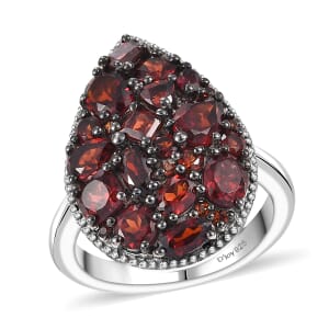 Mozambique Garnet and White Zircon 4.15 ctw Dahlia Flower Ring in Rhodium Over Sterling Silver (Size 8.0)