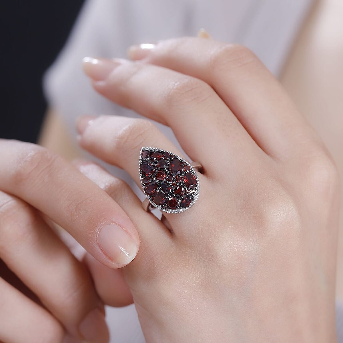 Mozambique Garnet and White Zircon 4.15 ctw Dahlia Flower Ring in Rhodium Over Sterling Silver (Size 8.0) image number 2