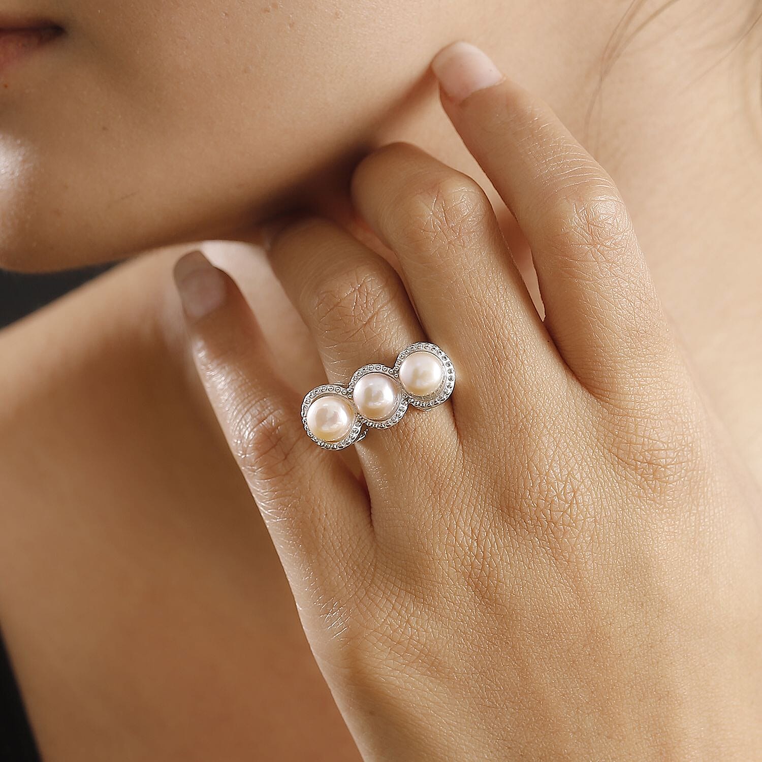 Karis Pink Freshwater Pearl Fancy Ring in Platinum Bond (Size 10.0)