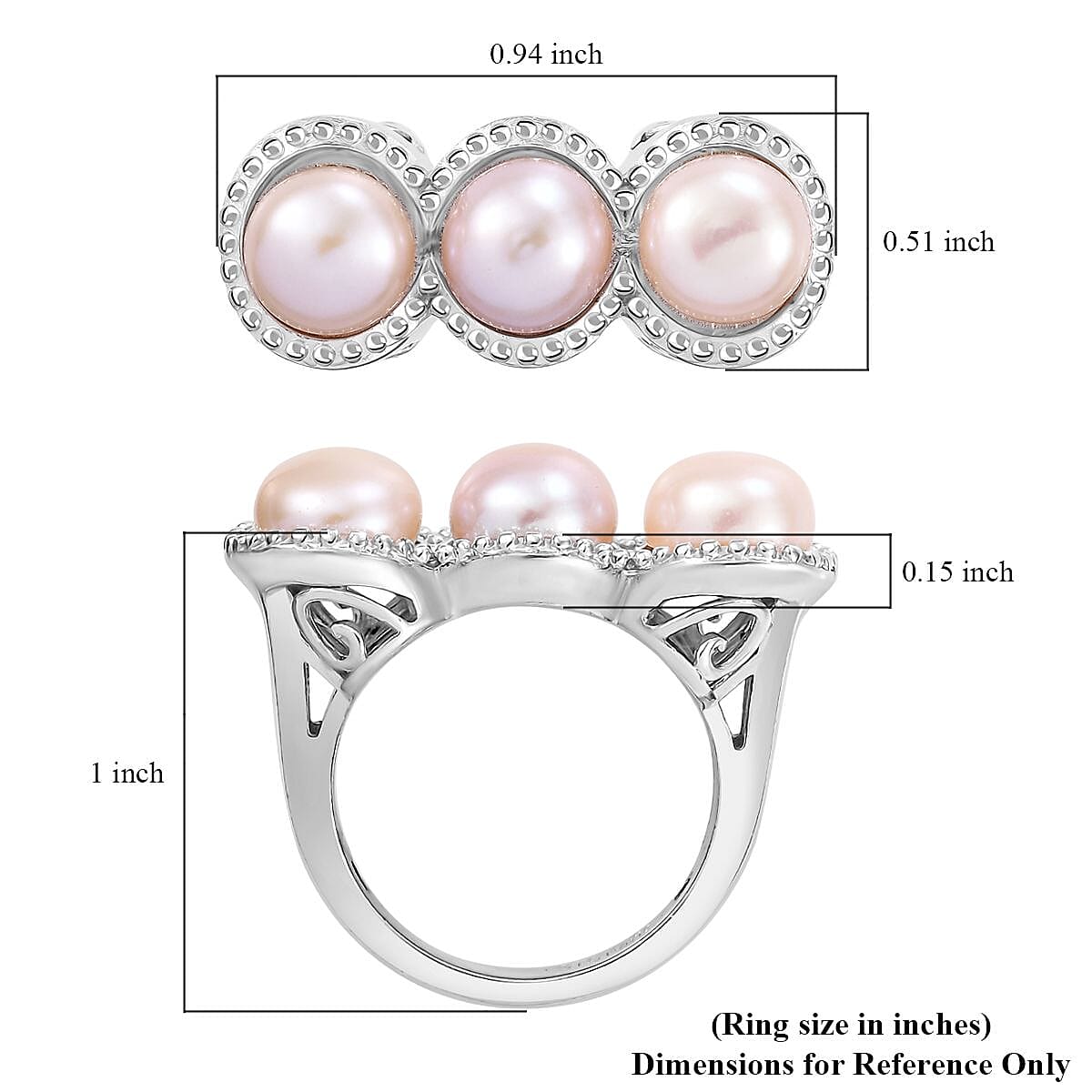 Karis Pink Freshwater Pearl Fancy Ring in Platinum Bond (Size 10.0)