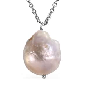 Organic Shape Baroque Pearl Necklace 20 Inches in Stainless Steel