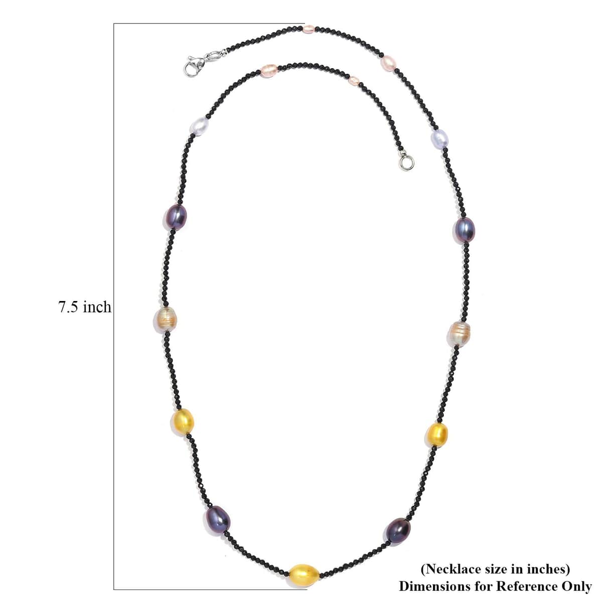 Multi Color Freshwater Pearl and Thai Black Spinel 55.00 ctw Station Necklace in Stainless Steel 20 Inches image number 5