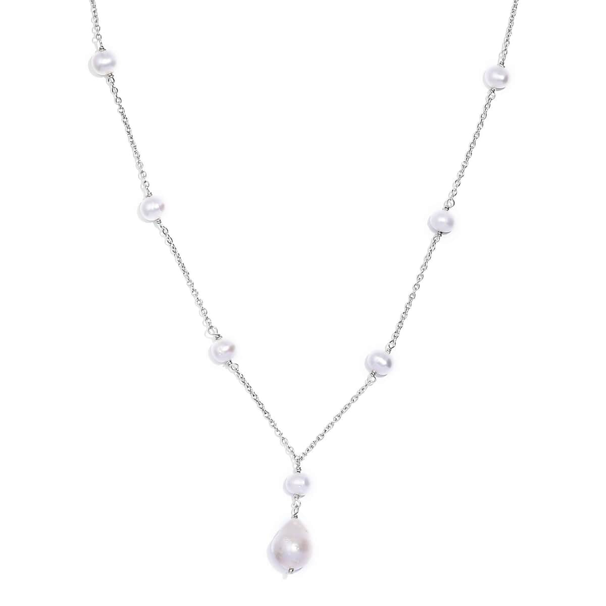 Organic Shape Baroque Pearl and White Freshwater Pearl Necklace 20 Inches in Stainless Steel image number 0