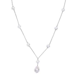 Organic Shape Baroque Pearl and White Freshwater Pearl Necklace 20 Inches in Stainless Steel