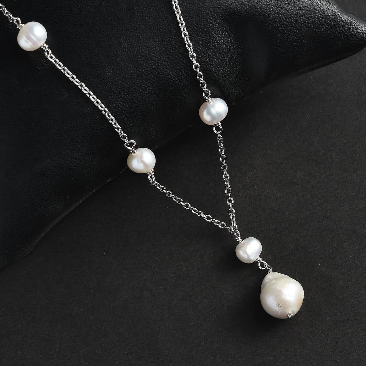 Organic Shape Baroque Pearl and White Freshwater Pearl Necklace 20 Inches in Stainless Steel image number 1