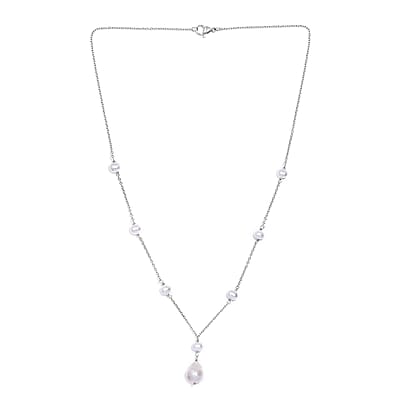 Organic Shape Baroque Pearl and White Freshwater Pearl Necklace 20 Inches in Stainless Steel