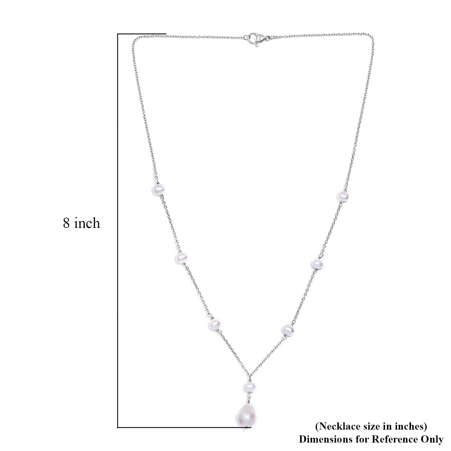 Organic Shape Baroque Pearl and White Freshwater Pearl Necklace 20 Inches in Stainless Steel