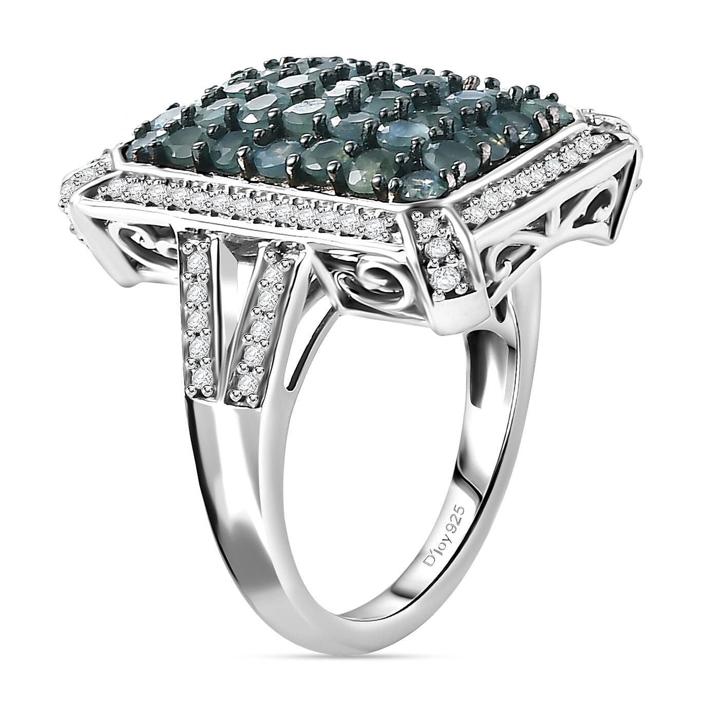 Narsipatnam Alexandrite and White Zircon 2.40 ctw Rectangular Pave Ring in Rhodium Over Sterling Silver (Size 10.0)
