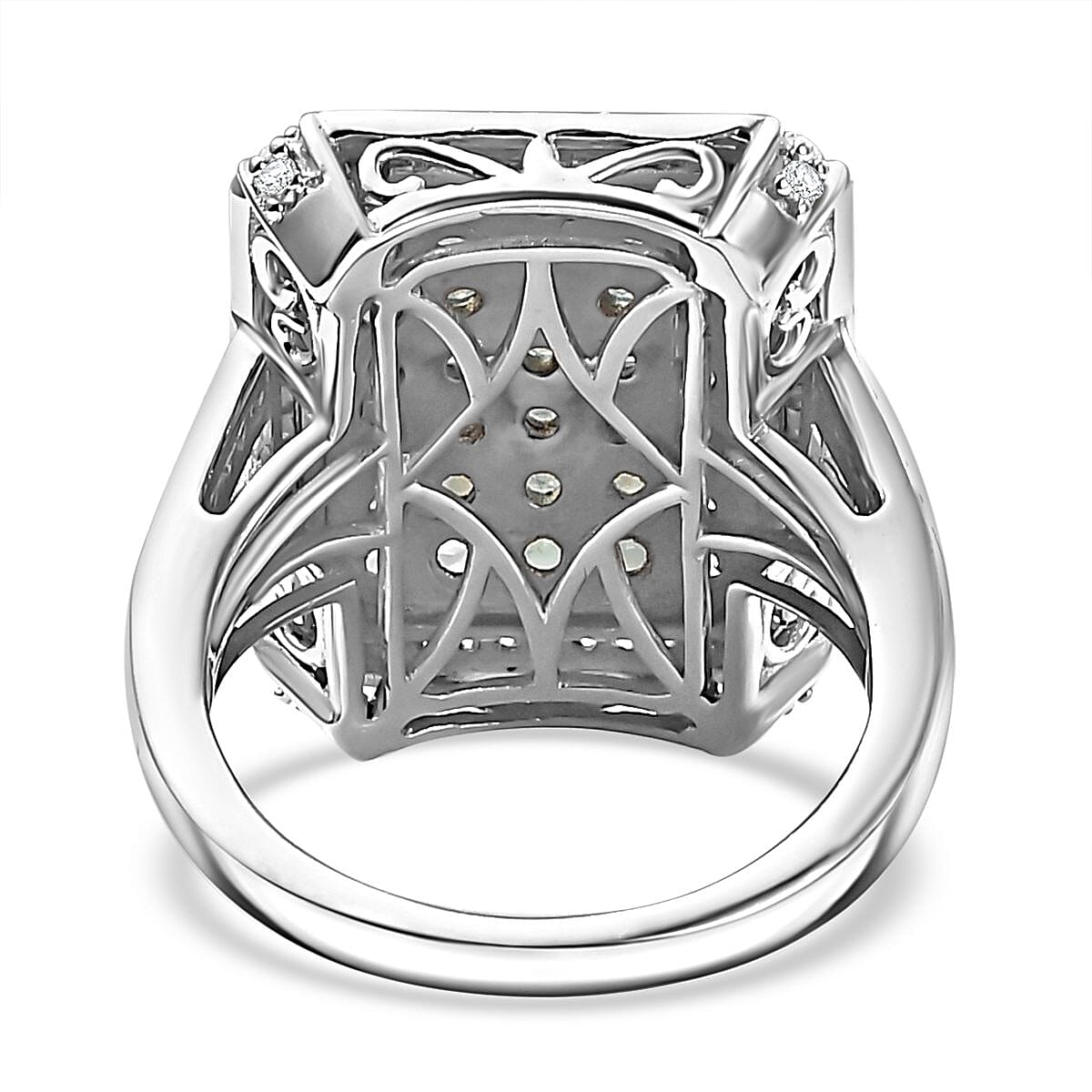 Narsipatnam Alexandrite and White Zircon 2.40 ctw Rectangular Pave Ring in Rhodium Over Sterling Silver (Size 10.0)