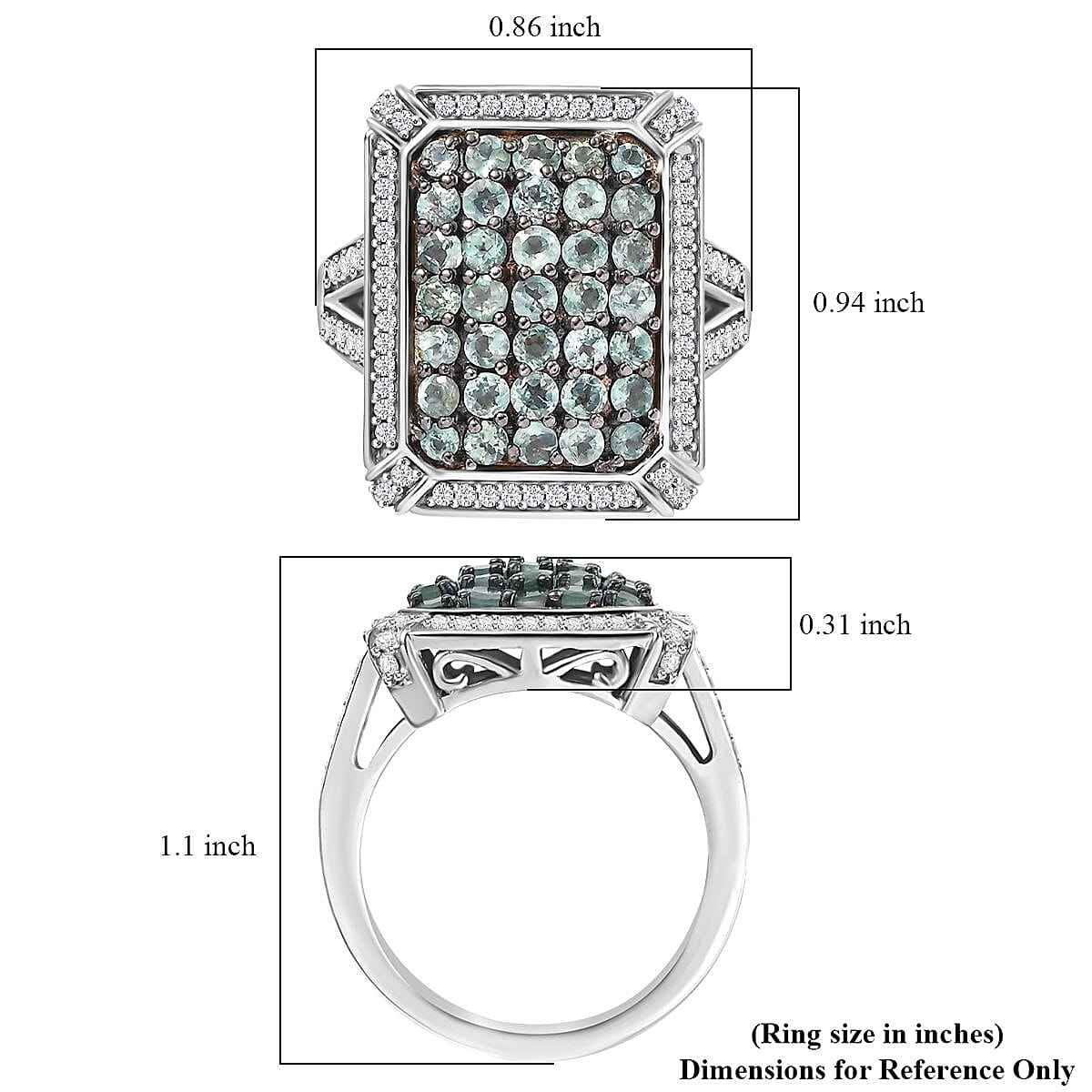 Narsipatnam Alexandrite and White Zircon 2.40 ctw Rectangular Pave Ring in Rhodium Over Sterling Silver (Size 10.0)