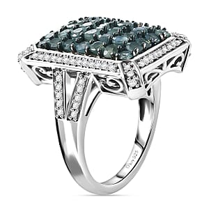 D'Joy Narsipatnam Alexandrite and White Zircon 2.40 ctw Rectangular Pave Ring in Rhodium Over Sterling Silver (Size 5.0)