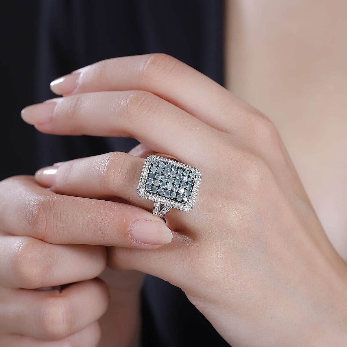D'Joy Narsipatnam Alexandrite and White Zircon 2.40 ctw Rectangular Pave Ring in Rhodium Over Sterling Silver (Size 6.0) image number 2