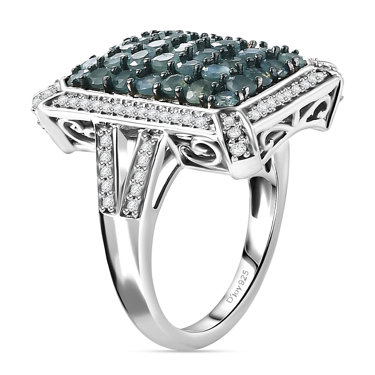 D'Joy Narsipatnam Alexandrite and White Zircon 2.40 ctw Rectangular Pave Ring in Rhodium Over Sterling Silver (Size 6.0) image number 3