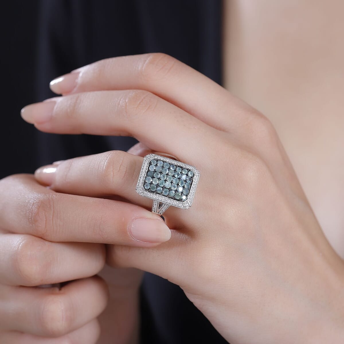 Narsipatnam Alexandrite and White Zircon 2.40 ctw Rectangular Pave Ring in Rhodium Over Sterling Silver (Size 9.0) image number 2