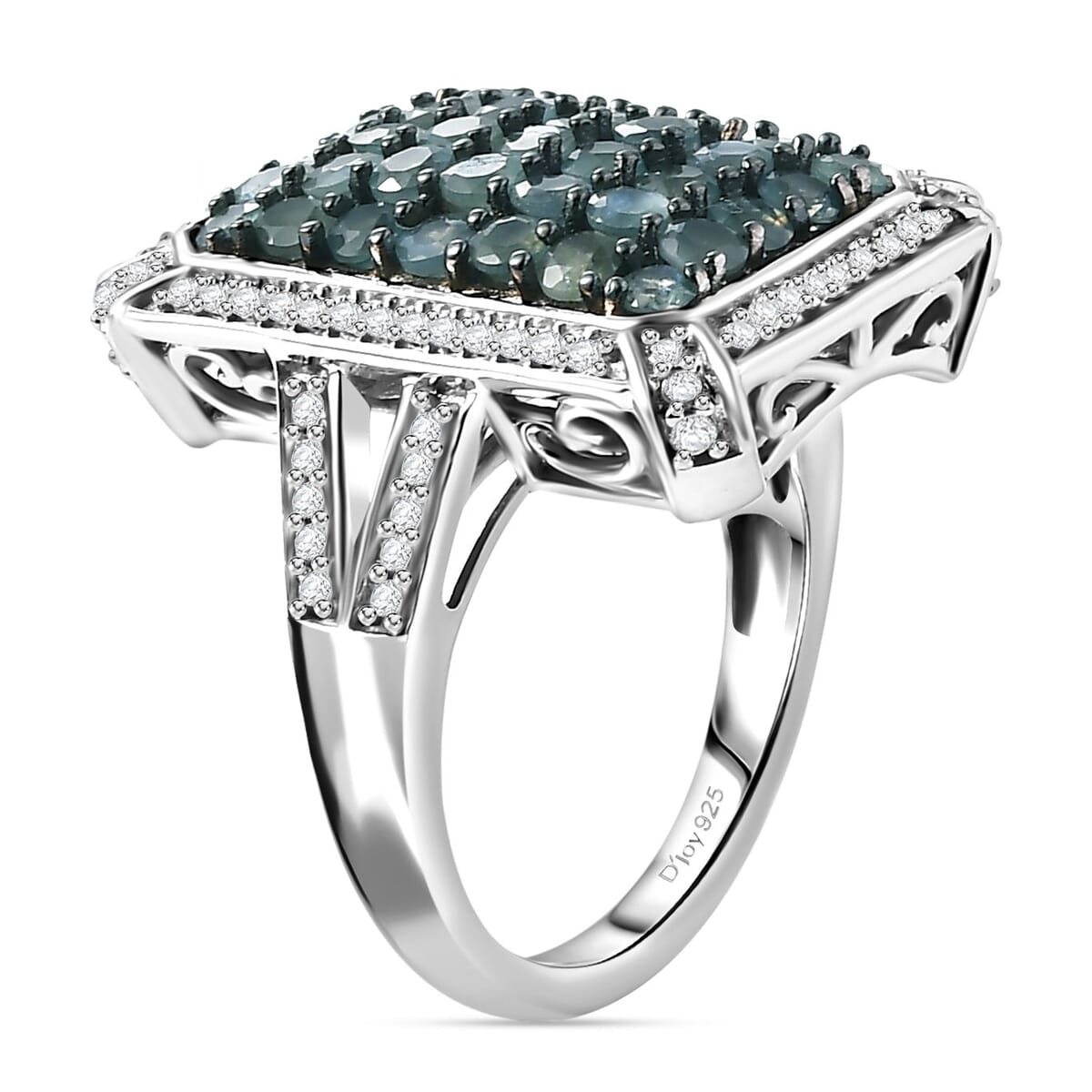 Narsipatnam Alexandrite and White Zircon 2.40 ctw Rectangular Pave Ring in Rhodium Over Sterling Silver (Size 9.0) image number 3