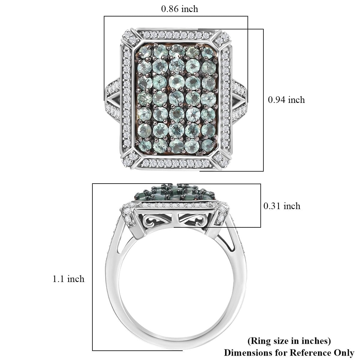 Narsipatnam Alexandrite and White Zircon 2.40 ctw Rectangular Pave Ring in Rhodium Over Sterling Silver (Size 9.0) image number 5