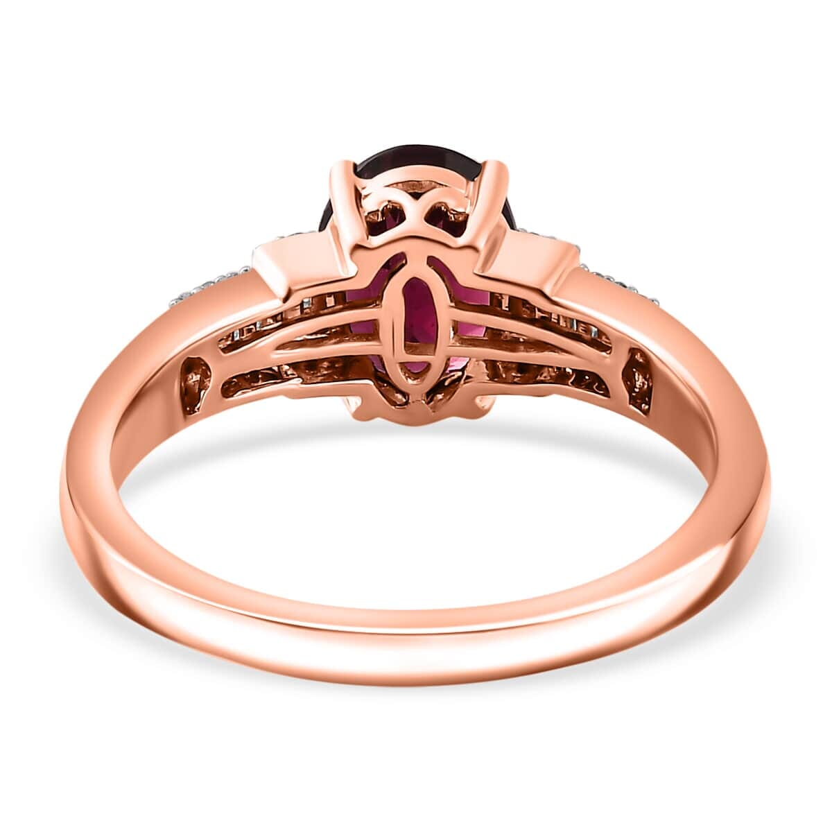 Luxoro Premium Orissa Rhodolite Garnet and I2 Diamond 2.40 ctw Ring in 10K Rose Gold (Size 6.5) image number 4