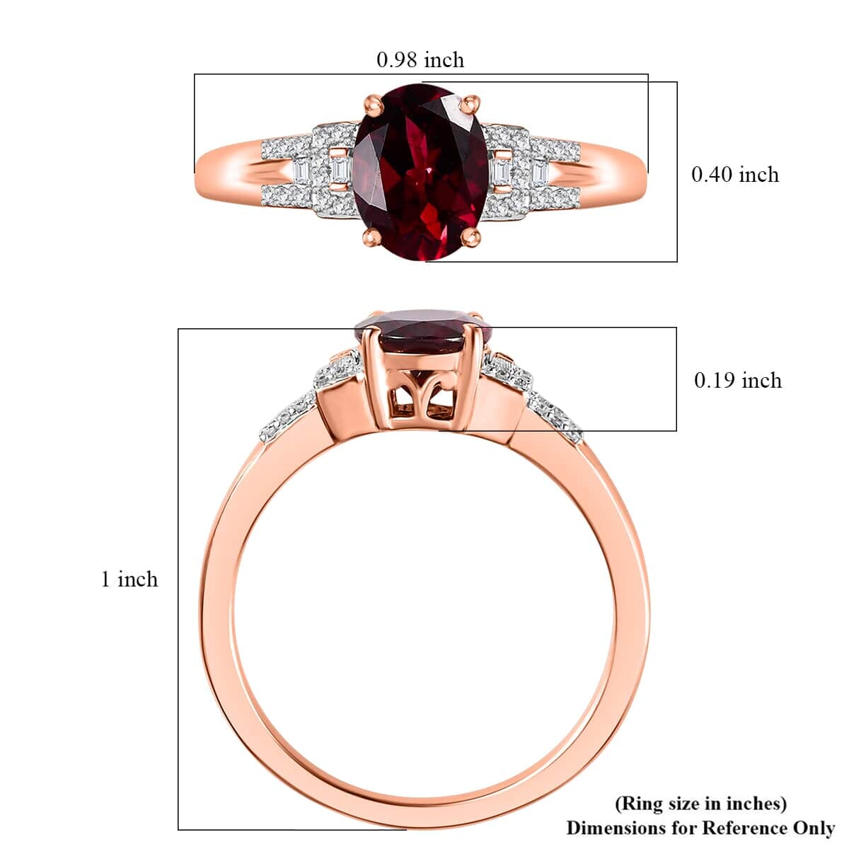 Luxoro Premium Orissa Rhodolite Garnet and I2 Diamond 2.40 ctw Ring in 10K Rose Gold (Size 6.5) image number 5