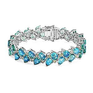 Peacock Quartz (Triplet) and Peridot 45.40 ctw Feather Bracelet in Rhodium Over Sterling Silver (7.25 In)