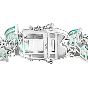 D'Joy Peacock Quartz (Triplet) and Peridot 45.40 ctw Feather Bracelet in Rhodium Over Sterling Silver (7.25 In)