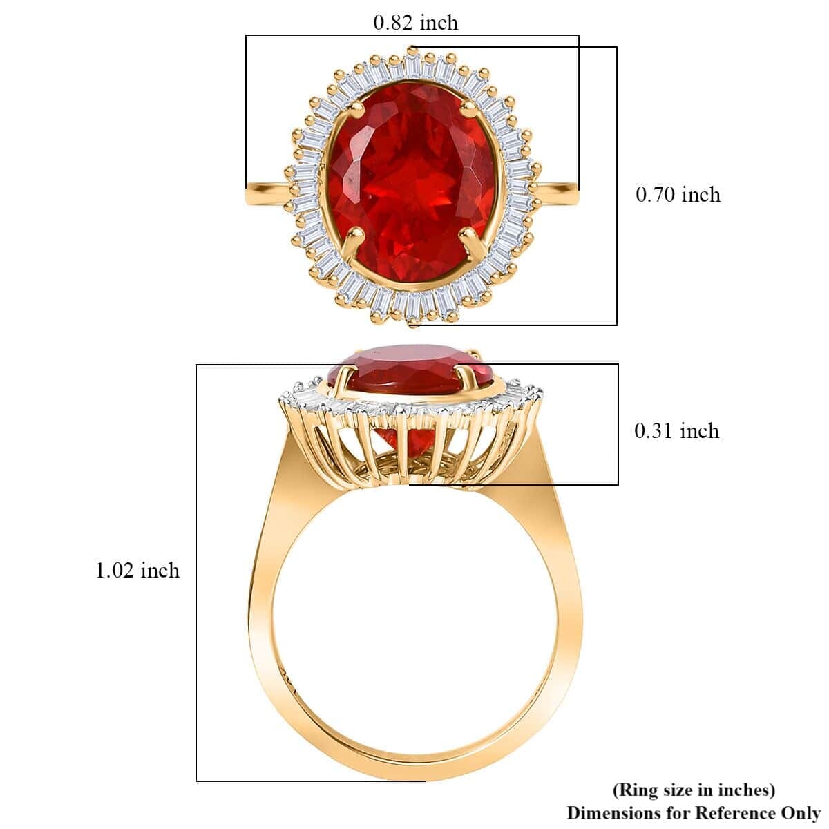 Luxoro Premium Crimson Fire Opal and G-H I2 Diamond 3.75 ctw Sunrise Ring in 14K Yellow Gold (Size 8.5) image number 5