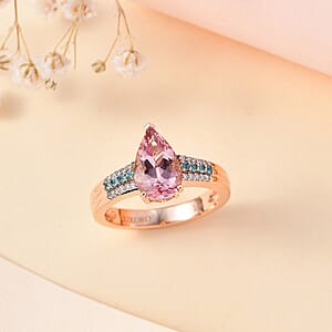 Luxoro AAA Pink Morganite, Paraiba Tourmaline and G-H I2 Diamond 2.10 ctw Ring in 14K Rose Gold (Size 7.5) 4.25 Grams