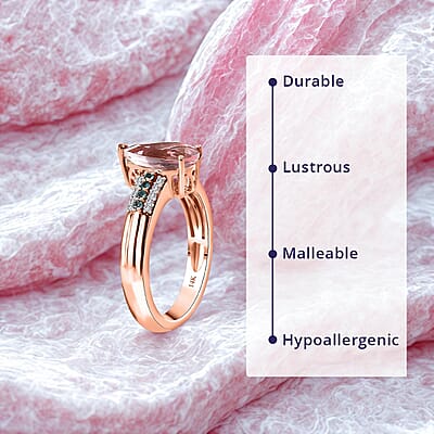 Luxoro 14K Rose Gold AAA Pink Morganite, Paraiba Tourmaline and G-H I2 Diamond Ring 4.25 Grams 2.30 ctw