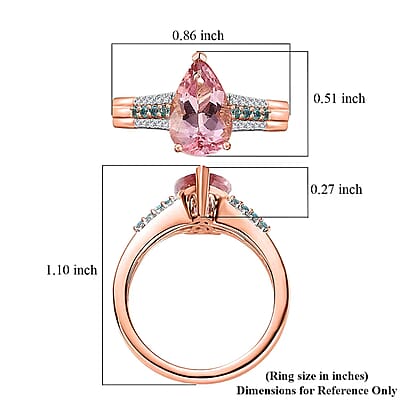 Luxoro 14K Rose Gold AAA Pink Morganite, Paraiba Tourmaline and G-H I2 Diamond Ring 4.25 Grams 2.30 ctw